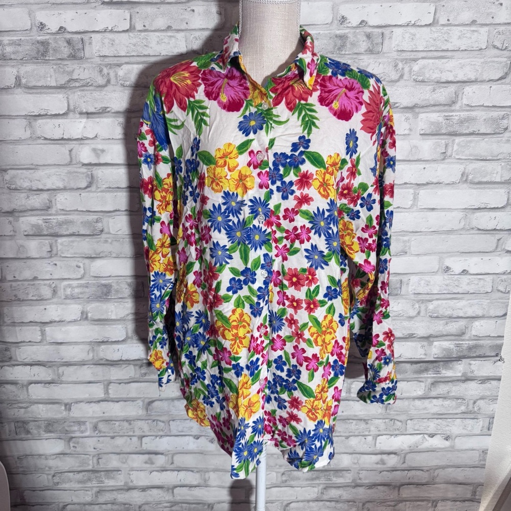 Vintage Solutions Colorful Floral Button Long Sleeve Blouse Shirt